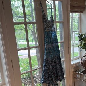 Blue Floral Open Back Tie Dress